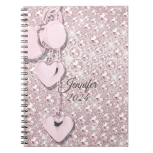 Pink Glitter Blush Drips Monogram 2024 Notebook