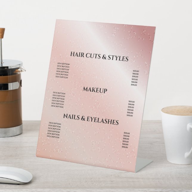  Pink Glitter Blush Hair Makeup Salon Price  Pedestal Sign (In SItu)