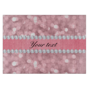 Pink Glitter Bokeh and Diamonds Personalised Cutting Board