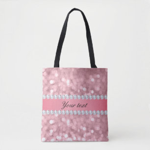 Pink Glitter Bokeh and Diamonds Personalised Tote Bag