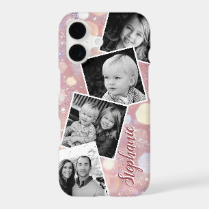 Pink Glitter Bokeh Photo Collage Personalised Name