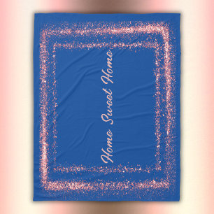 Pink Glitter border monogram on blue Fleece Blanket