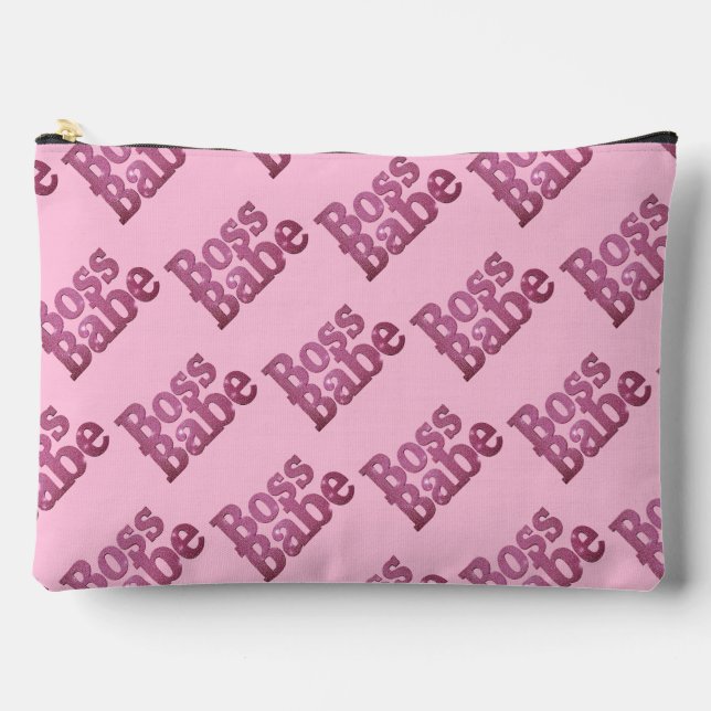 Pink Glitter Boss Babe Accessory Pouch (Front)