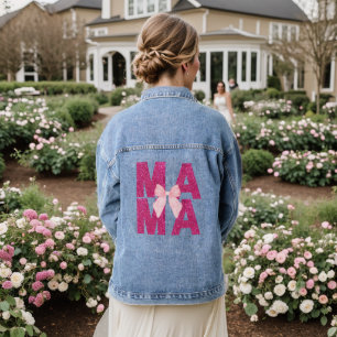 Pink Glitter Bow MAMA Coquette Aesthetic Mother's Denim Jacket