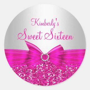 Pink Glitter & Bow Sweet Sixteen Sticker