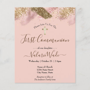 Pink Glitter Budget First Communion Flyer