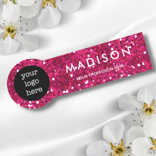 Pink Glitter business Employee Name Logo Badge