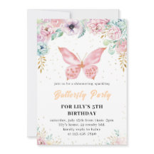 Pink glitter butterfly Birthday invitation 2025