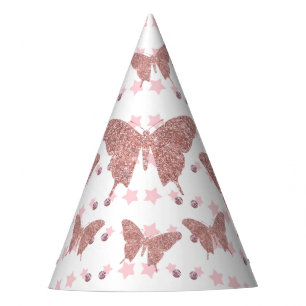 Pink Glitter Butterfly Birthday Party Hat