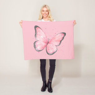 pink glitter butterfly fleece blanket