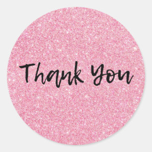 Pink Glitter Calligraphy Thank You Classic Round Sticker