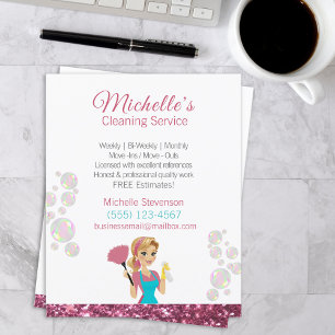 Pink Glitter Cartoon Maid House Cleaning Service Flyer