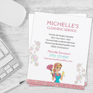 Pink Glitter Cartoon Maid House Cleaning Service Flyer