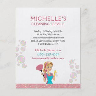 Pink Glitter Cartoon Maid House Cleaning Service Flyer