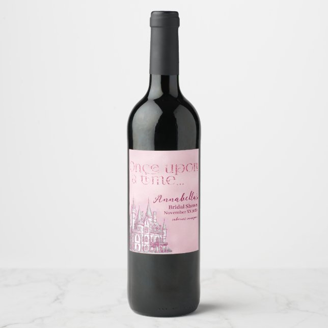 Pink Glitter Castle Fairy Tale Theme Wine Label (Front)