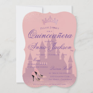Pink Glitter Castle Quinceanera Party Invite