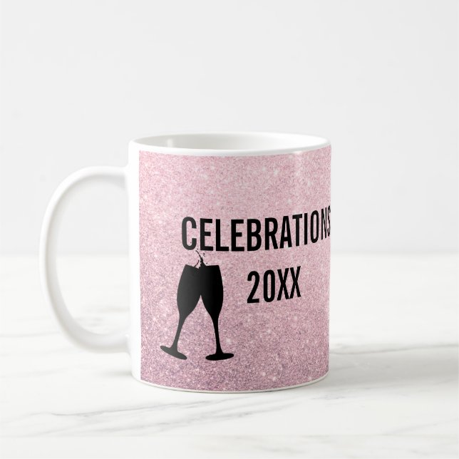 Pink Glitter Celebrations Champagne Cheers Coffee Mug (Left)