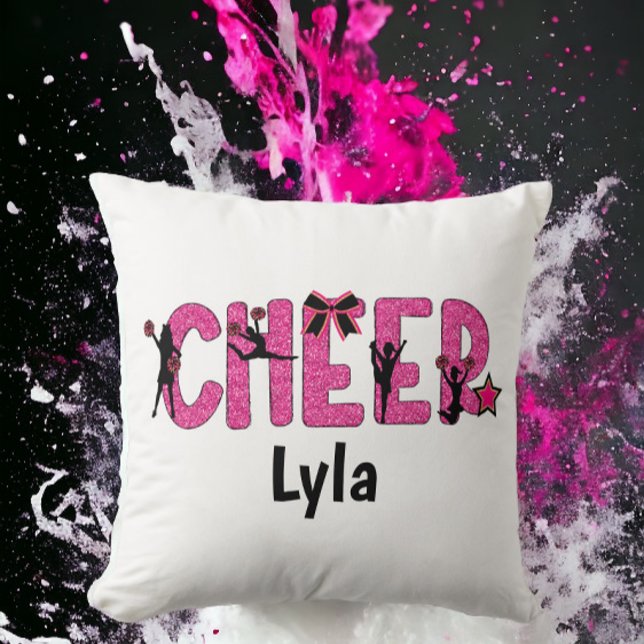 Pink Glitter Cheerleader Cheer Personalised Cushion (Creator Uploaded)