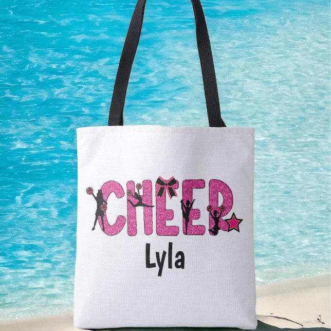 Pink Glitter Cheerleader Cheer Personalised Tote Bag (Creator Uploaded)