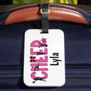 Pink Glitter Cheerleader Personalised Cheer Luggage Tag