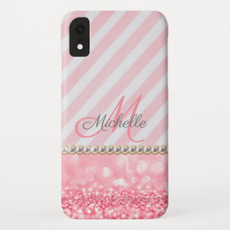 Pink Glitter, Chevron Stripe Personalised iPhone XR Case