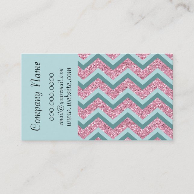 Pink Glitter Chevron ZigZag  Pattern Business Card (Front)