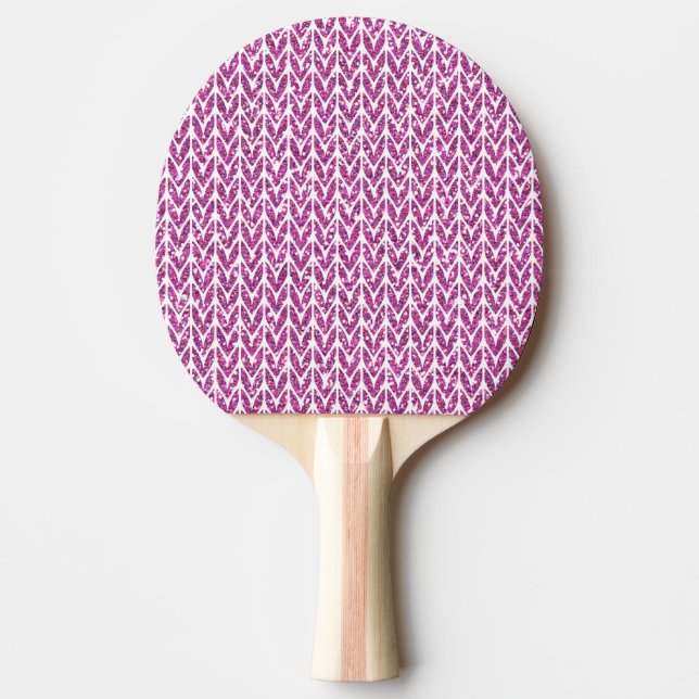 Pink Glitter Chevrons Knit Pattern Print Ping Pong Paddle (Front)