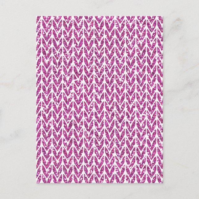Pink Glitter Chevrons Knit Pattern Print Postcard (Front)