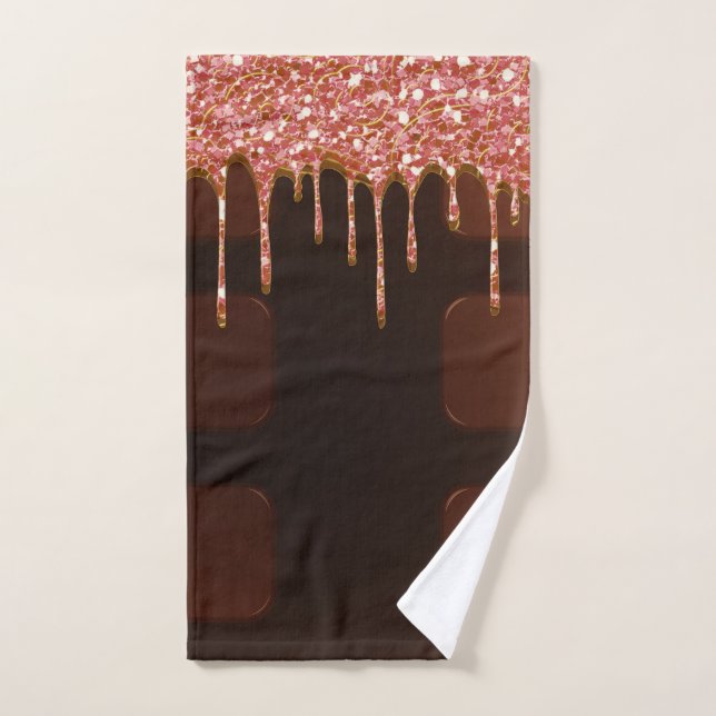 Pink Glitter Chocolate Drip Sugar Sweets Girly Bath Towel Set (Hand Towel)