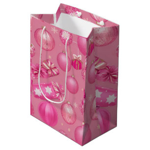 Pink Glitter Christmas Ball   Medium Gift Bag