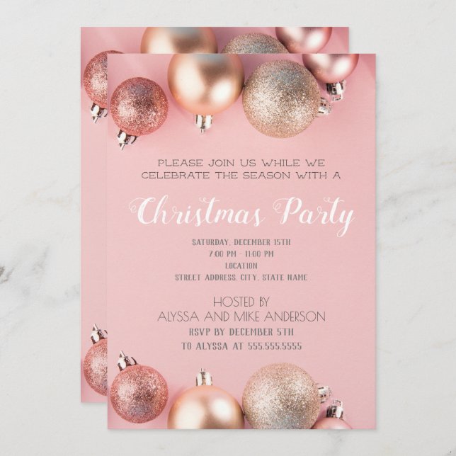 Pink Glitter Christmas Ornament Holiday Invitation (Front/Back)