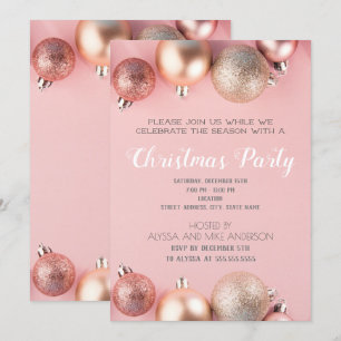 Pink Glitter Christmas Ornament Holiday Invitation