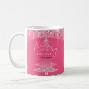 Pink Glitter Christmas Tree Coffee Mug