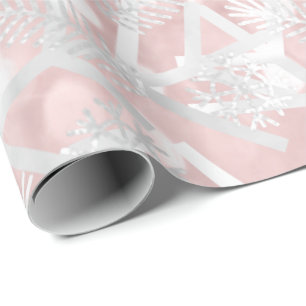 Pink  Glitter Christmas Tree Holidays Snowflakes Wrapping Paper