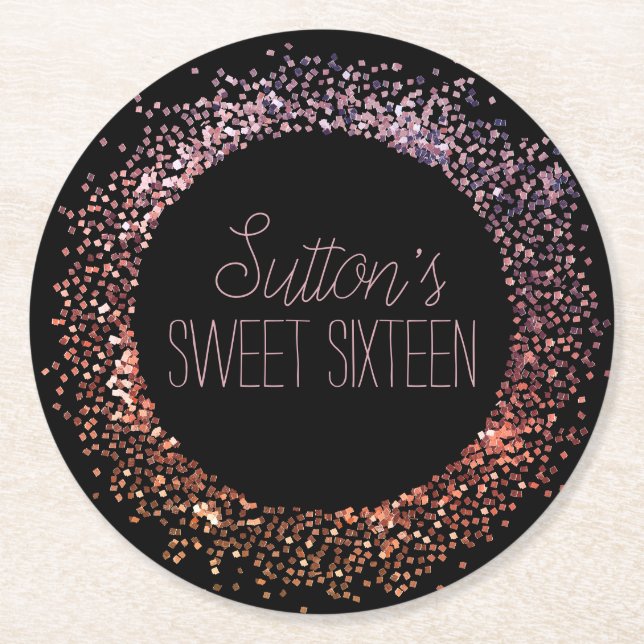 Pink Glitter Circle Round Paper Coaster (Front)
