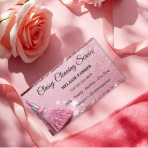 pink Glitter Classy Cleaning Services Business Card