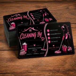 Pink Glitter Cleaning Service House Branding Business Card