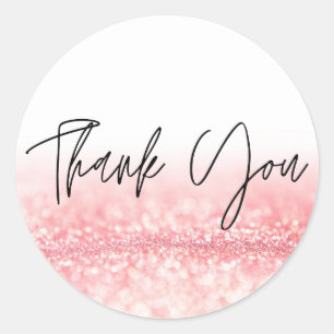 Pink Glitter Colours Thank You Classic Round Sticker