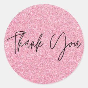 Pink Glitter Colours Thank You Classic Round Sticker
