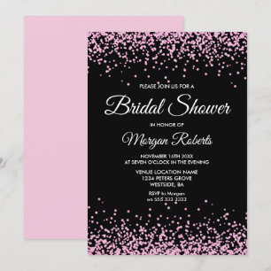 Pink Glitter Confetti Black Bridal Shower Invite