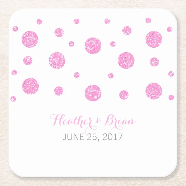 Pink Glitter Confetti Paper Coasters (Front)