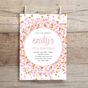 Pink Glitter Confetti Playful Birthday Invitation