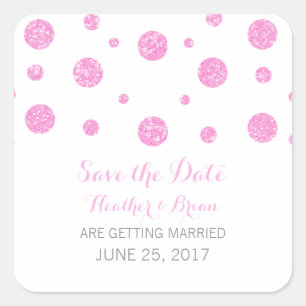 Pink Glitter Confetti Save the Date Stickers