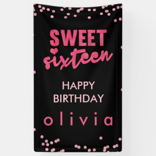 Pink Glitter Confetti Sweet Sixteen Banner