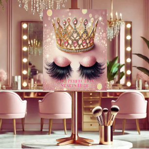 Pink Glitter Crown Eyelash Salon Acrylic Sign