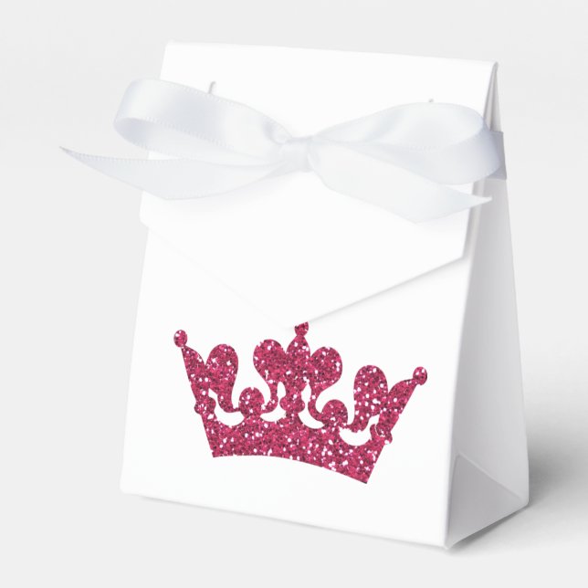 Pink Glitter Crown Princess Royal Party Boxes (Front Side)