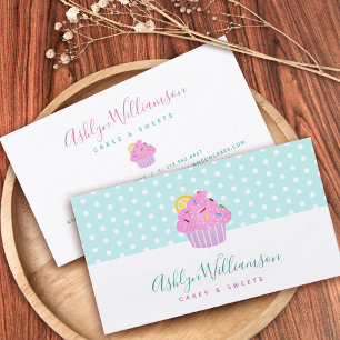 Pink Glitter Cupcake Bakery Pastry Chef Turquoise Business Card