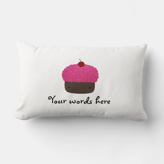 Pink glitter cupcake lumbar cushion (Front)