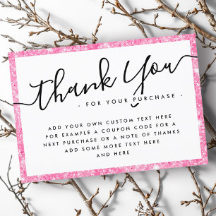 Pink glitter custom logo business thank you note card