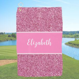 Pink glitter custom name ladies golf towel